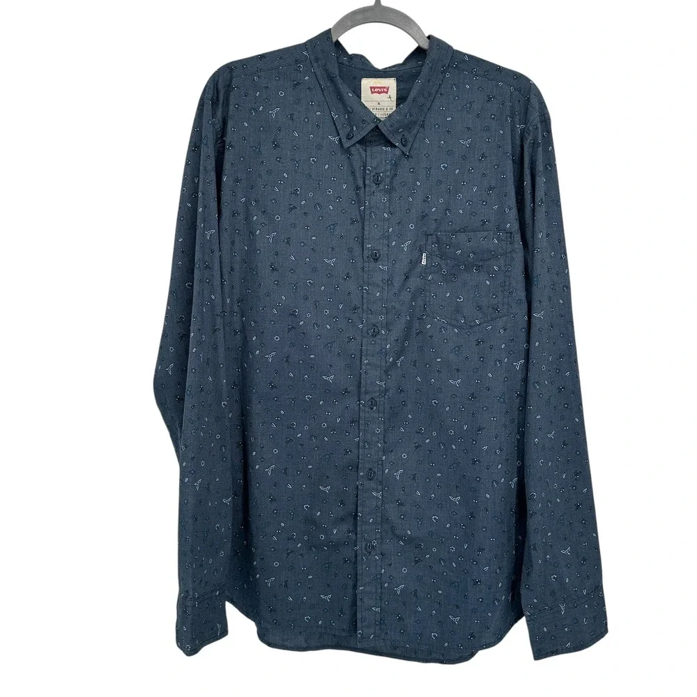 Levi's Men's‎ Long Sleeve Button Up Shirt XL Dark Blue Floral Print